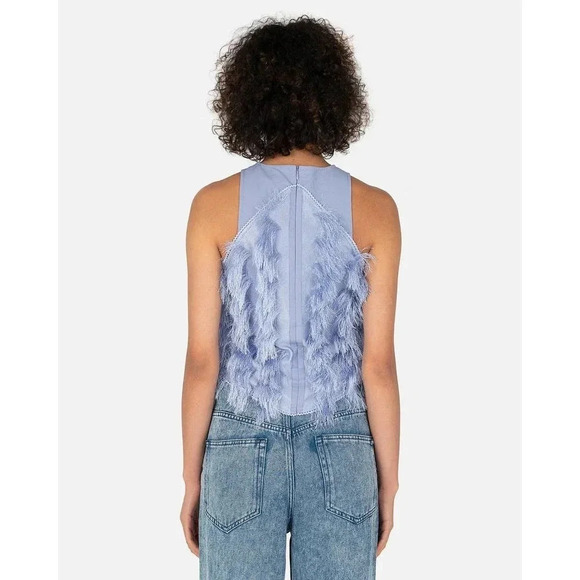 NWT $275 GANNI Fringe Mesh Tank Top - Pastel Ruffle Feathery Blouse - Picture 3 of 9